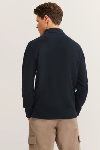 Bugatti Long Sleeve Polo Sweat Shirt Navy 8130/85030D.