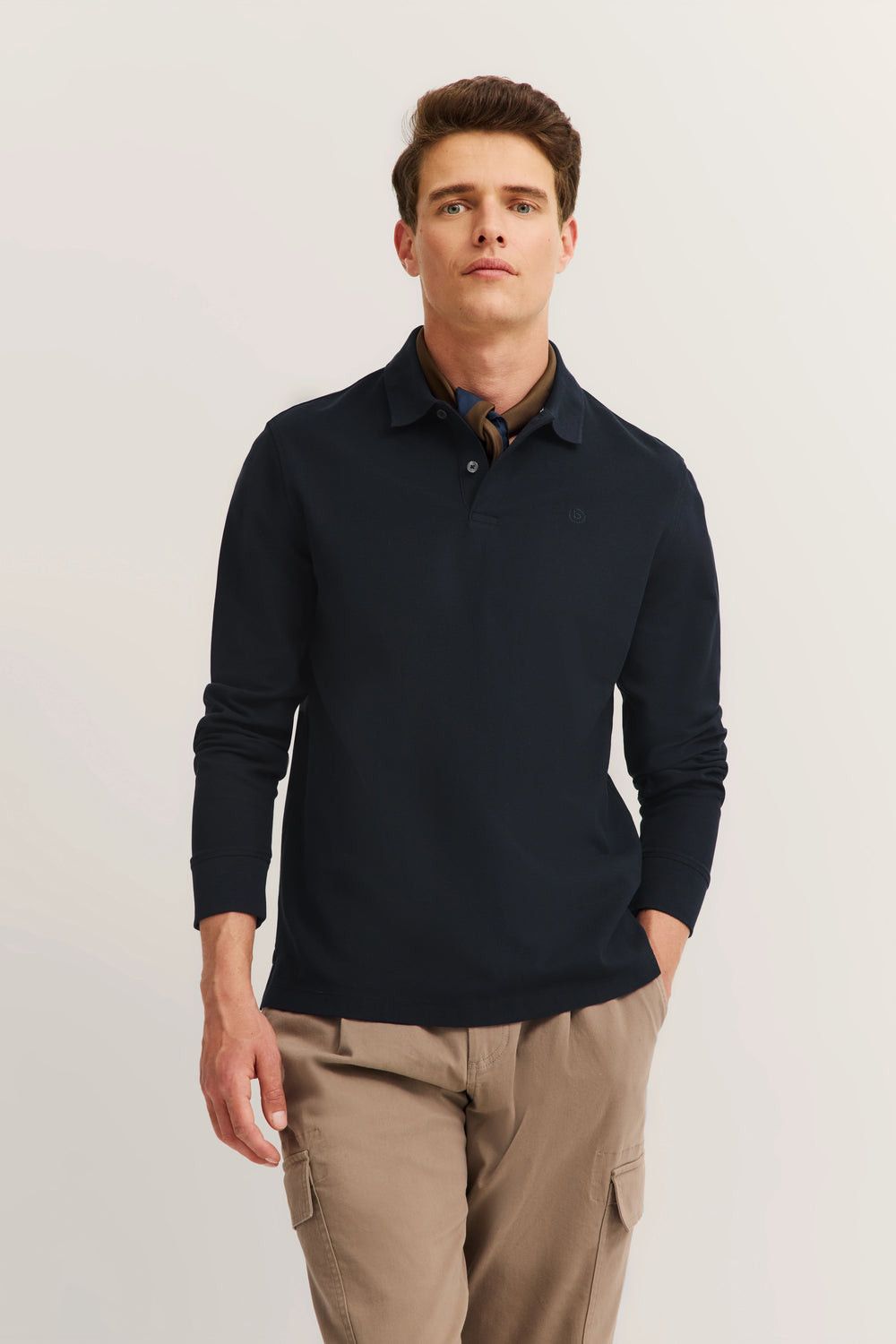 Bugatti Long Sleeve Polo Sweat Shirt Navy 8130/85030D.