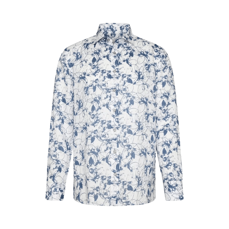 Bugatti Shirts Bugatti Patterned shirt made from 100% linen in blue grey (7505273749593)