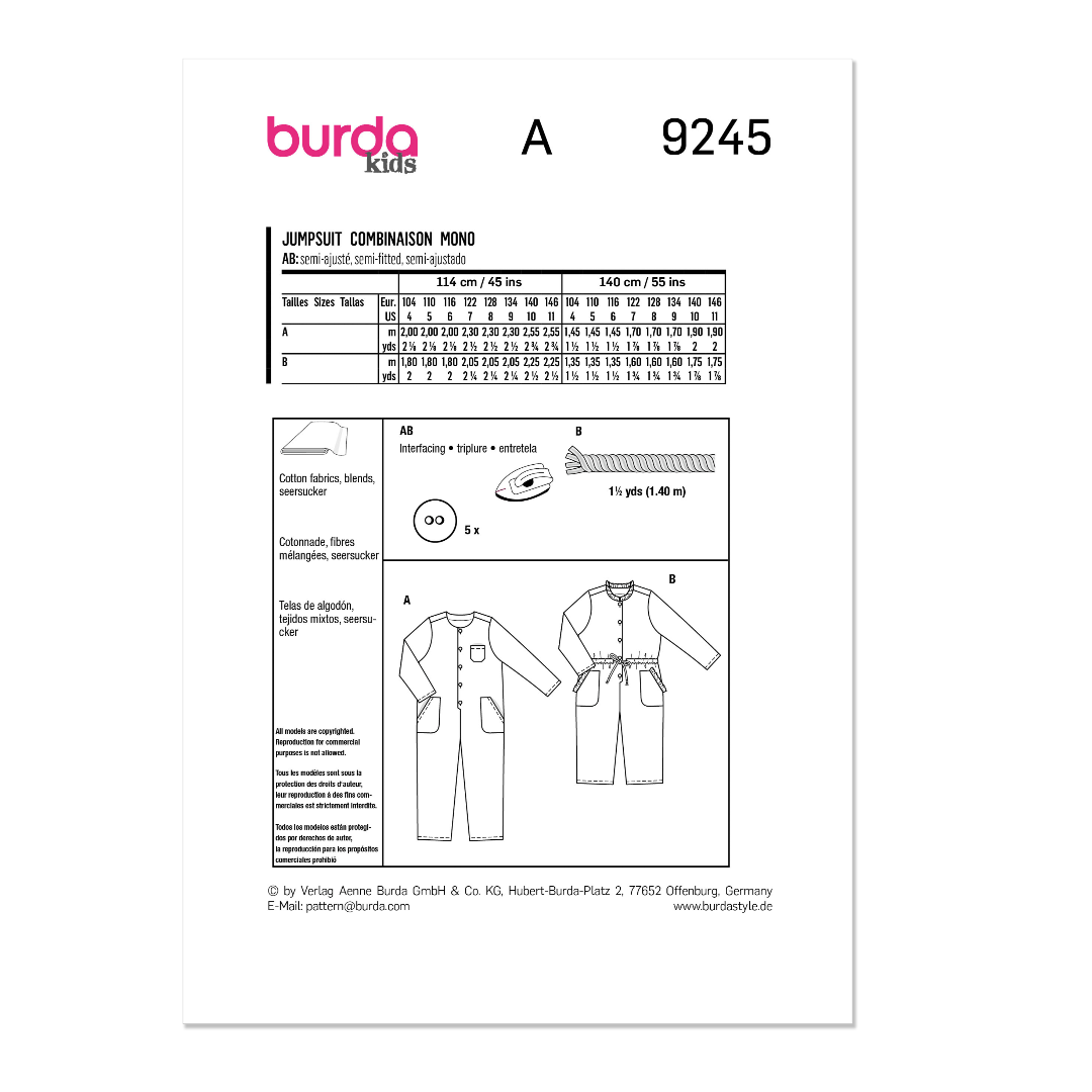 Burda Pattern Habby Burda Pattern 9245 (7507024609369)