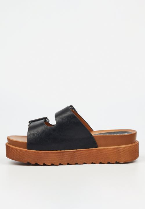 Buttefly Feet Sandals Butterfly Feet Patos 3 Two Strap Slide - Black