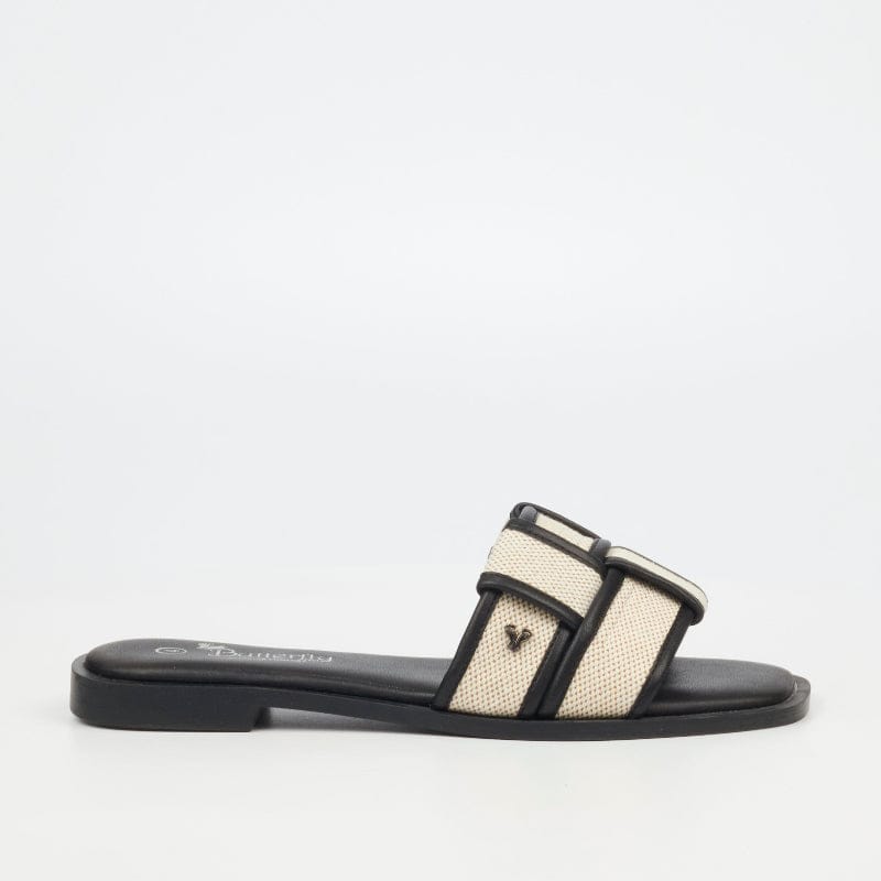 Butterfly Feet Ladies Sandals 4 Butterfly Feet Dorey 1 Canvas / Faux Leather Flat Sandals – Black