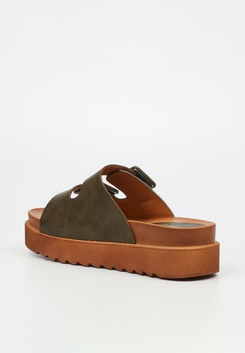 Butterfly Feet Sandals Butterfly Feet Patos 3 two Strap Slide - Olive