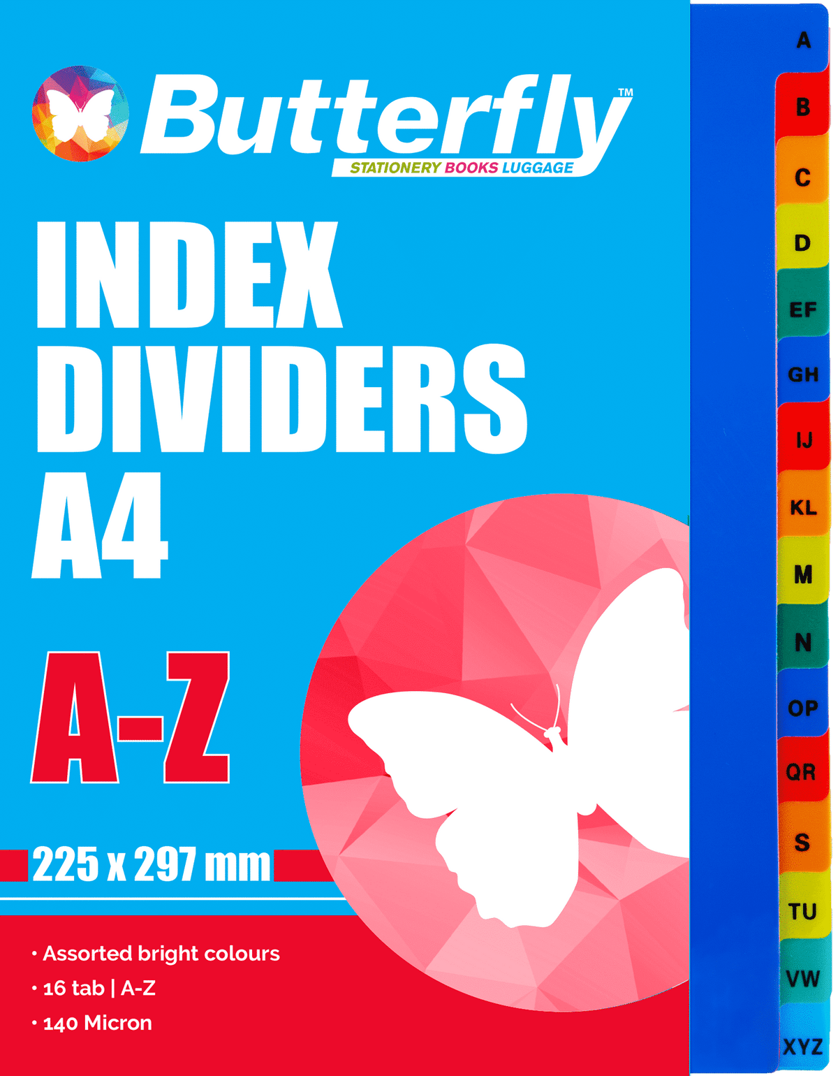 Butterfly Stationery Butterfly File Dividers 140 Micron Pp - A-Z 16 Dividers (7005219061849)