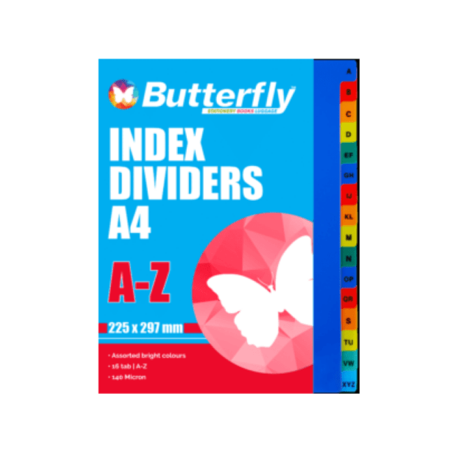 Butterfly Stationery Butterfly File Dividers 140 Micron Pp - A-Z 16 Dividers (7005219061849)