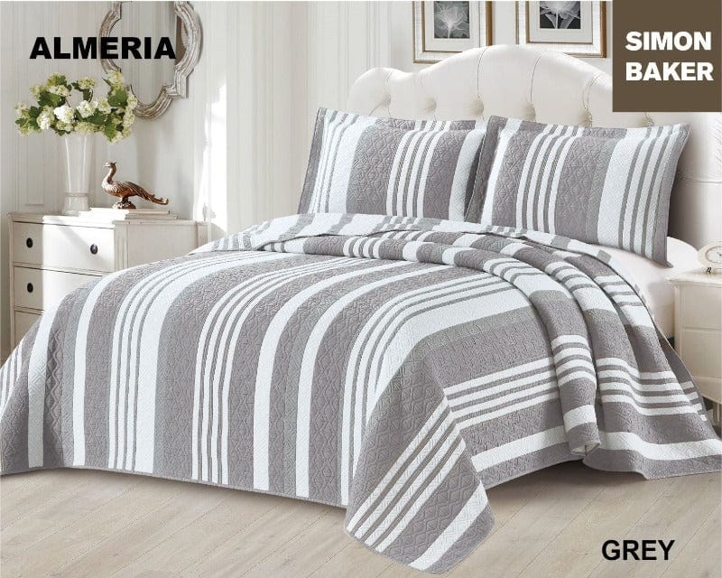 SIMON BAKER BEDSPREAD Queen: 250x270cms plus 2 Pillowcases Simon Baker Almeria Jacquard Bedspread Grey (6595006169177)