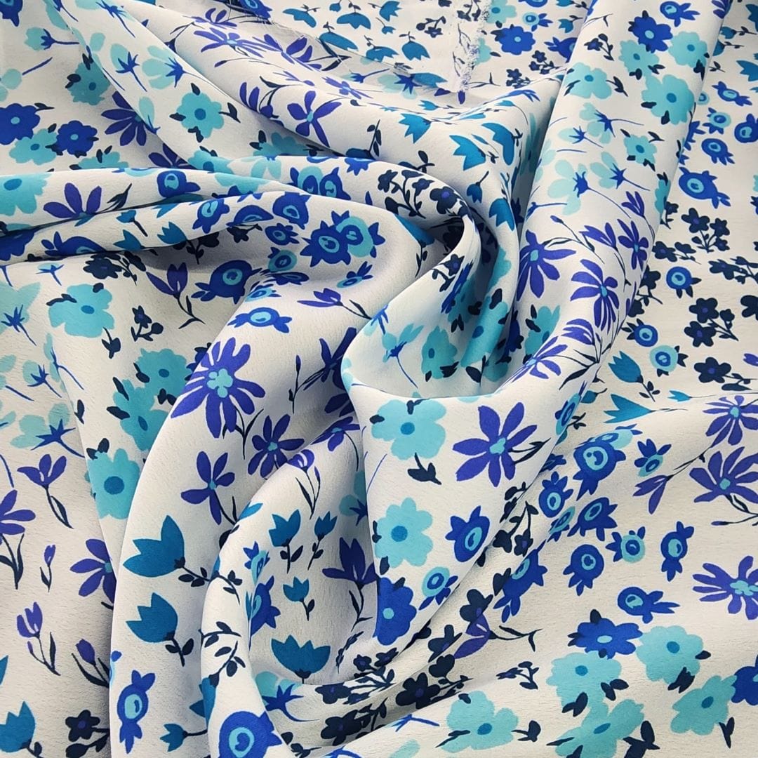 SATIN Dress Fabrics Printed Floral Satin Fabric Blue 150cm (7427902636121)