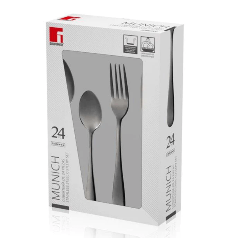 Bergner CUTLERY Bergner Cutlery Black Shiny Stainless Steel 24 Piece (4324030152793)