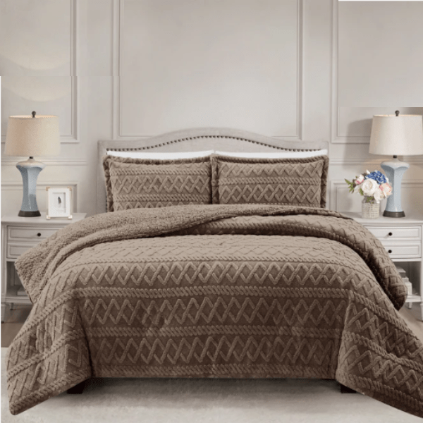 SIMON BAKER Comforter Sets Simon Baker Brooklyn Luxury Jacquard Comforter Set With Sherpa Queen Stone