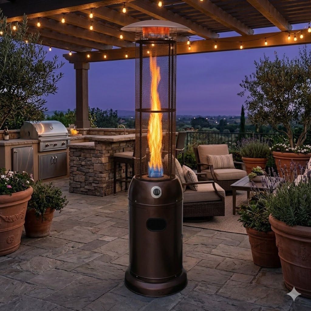 Alva Gas Patio Heater-Glass flame tube-2.1M Tall-Hammertone GHP26.