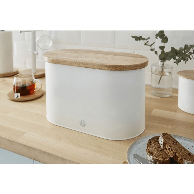 Swan Bread Bin Swan Nordic White Bread Bin With Cutting Board SWKA17512WHTN (2061845397593)