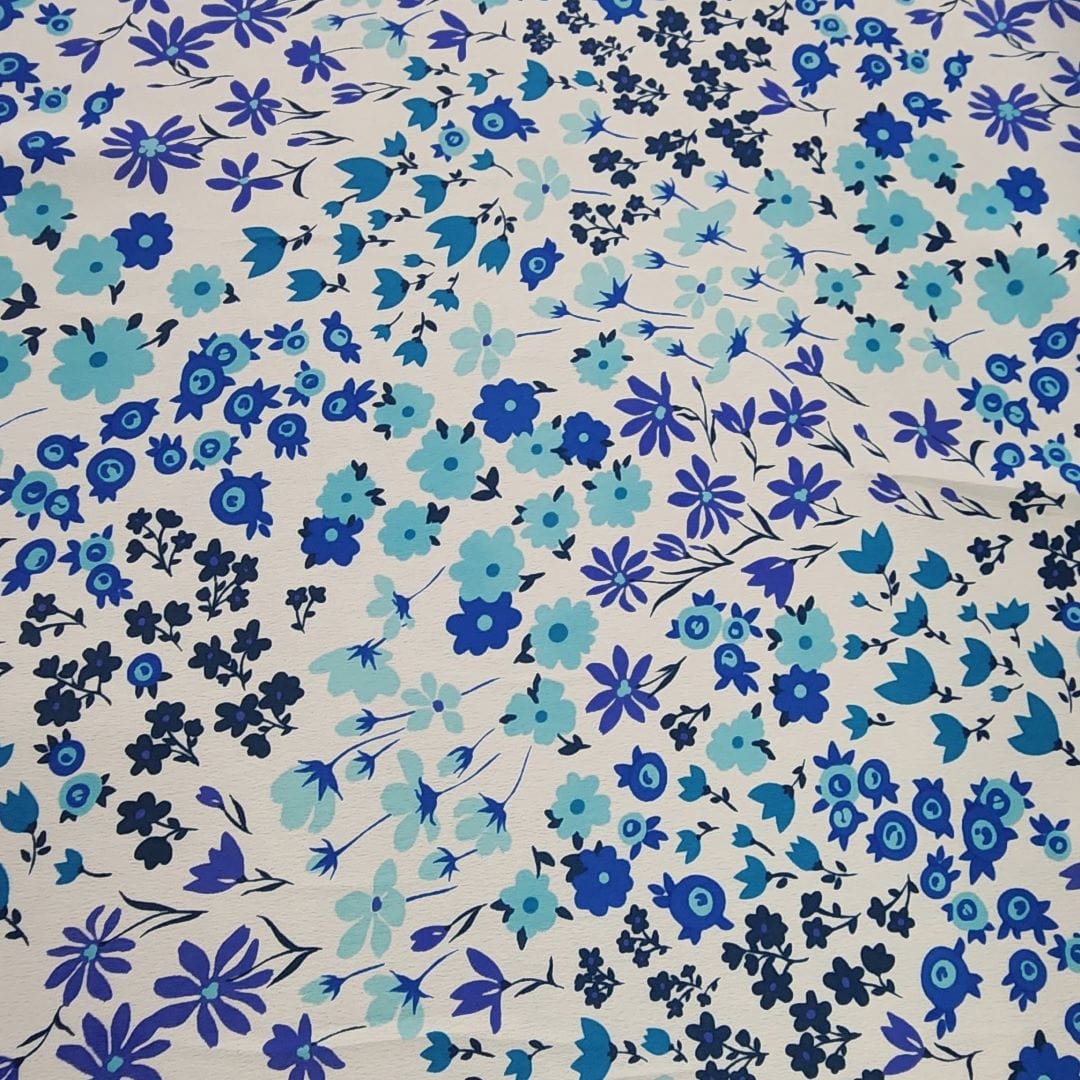 SATIN Dress Fabrics Printed Floral Satin Fabric Blue 150cm (7427902636121)