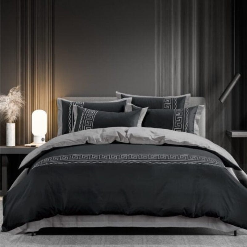 Egyptian Cotton Duvet Cover Egyptian Cotton 400 Thread Count  Donatella Black & Silver Duvet Cover Set (6984224997465)