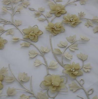3D LACE Dress Fabrics Gold 3D Floral Bridal Lace (7780727881817)