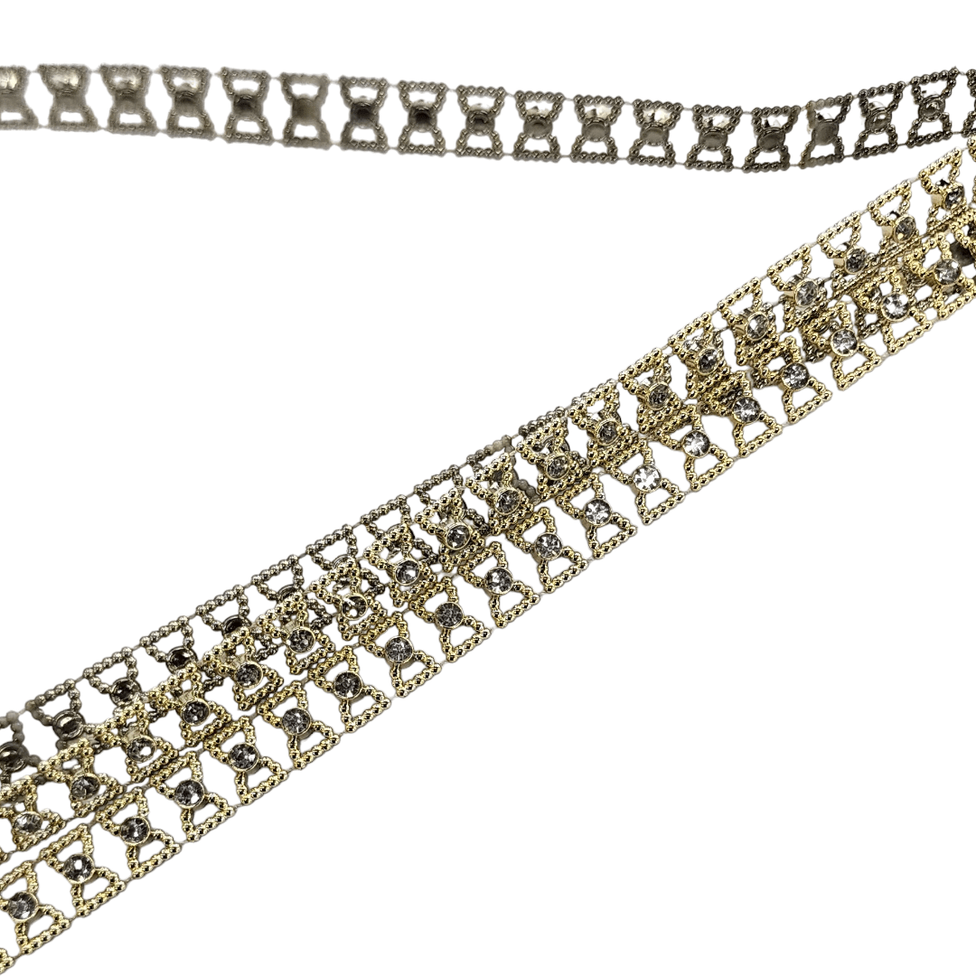 TRIMMINGS HABBY Plastic Diamante Trimming Hour Glass Gold (7681933410393)