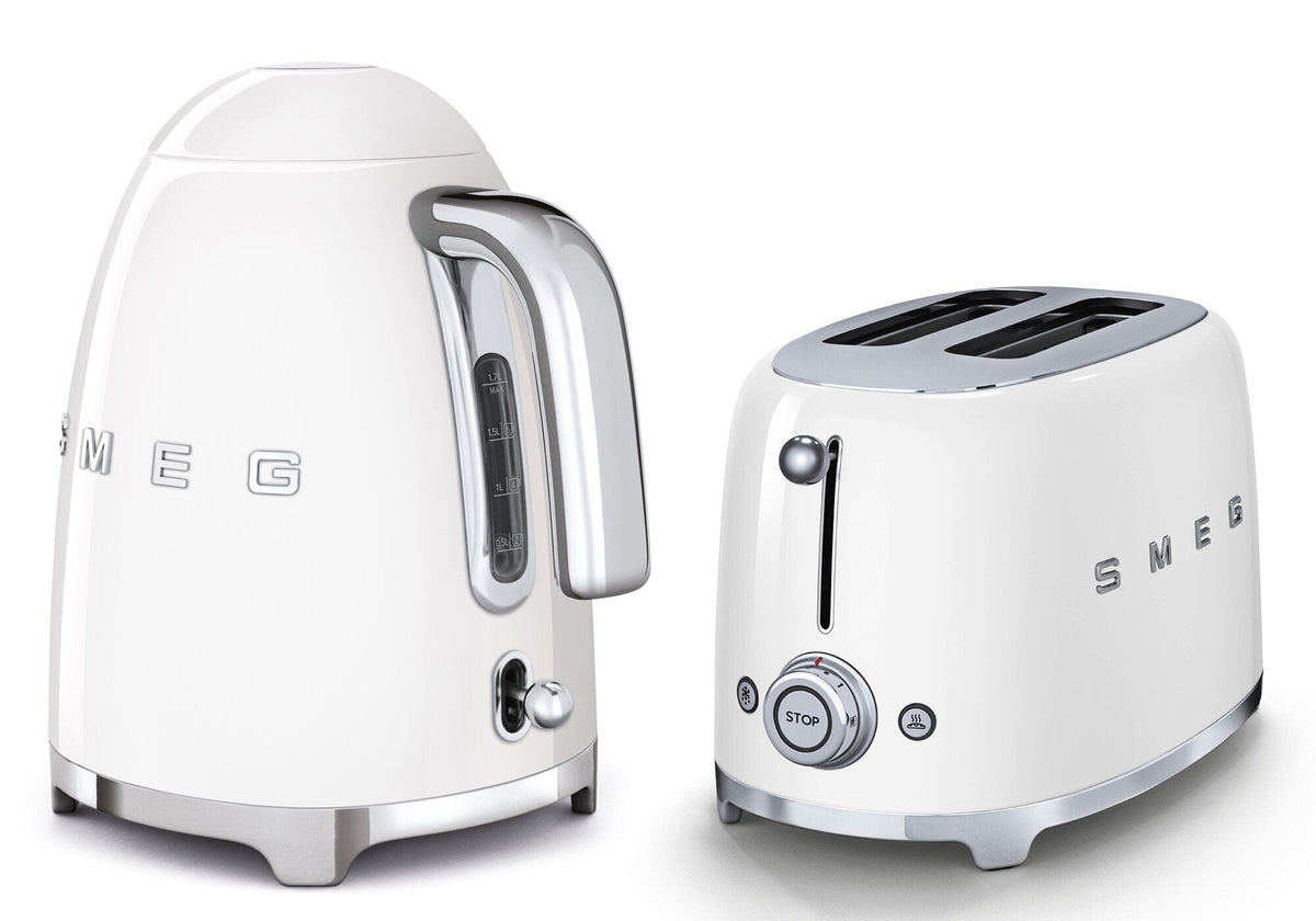 smeg TOASTER & KETTLE Smeg 50's Retro Style Kettle and 2 Slice Toaster Set White (7345709613145)