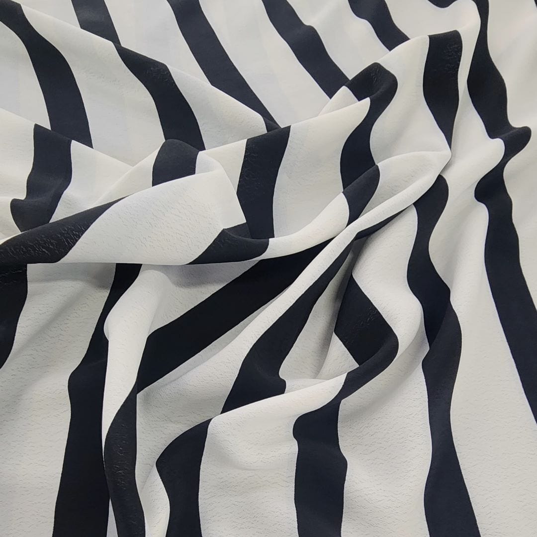 PRINTED CHIFFON Dress Fabrics Printed Stripe Chiffon Fabric Black/White 150cm (7427898966105)