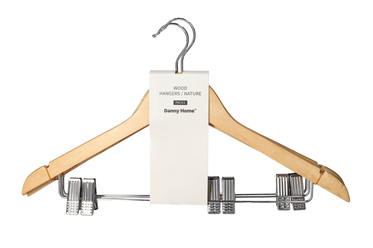 Danny Home Wood Hangers With Clips 3 Piece Nature WH012-3.