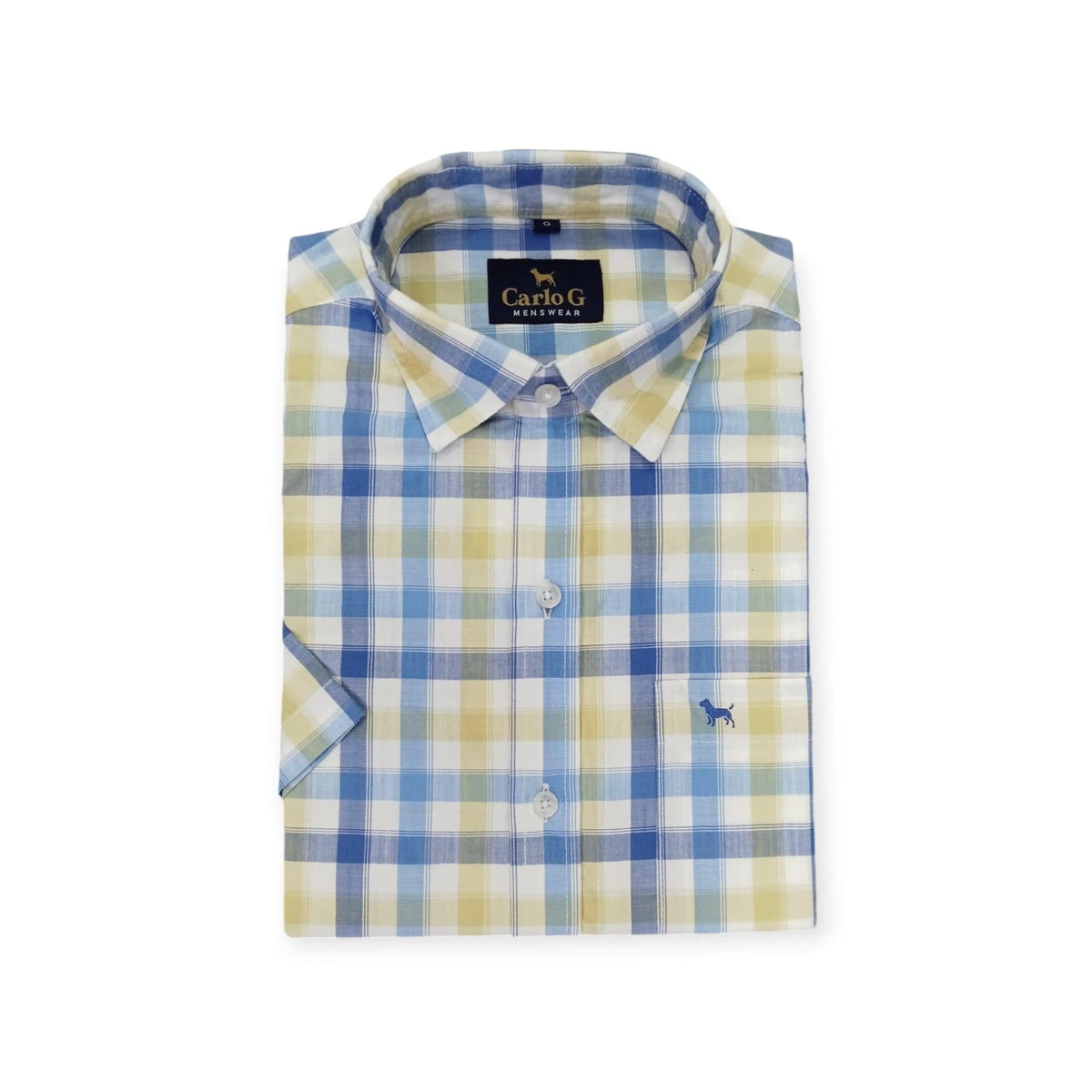 Carlo G Shirts Men's Carlo G Short Sleeve Shirt Taupe/Blue (7796990705753)