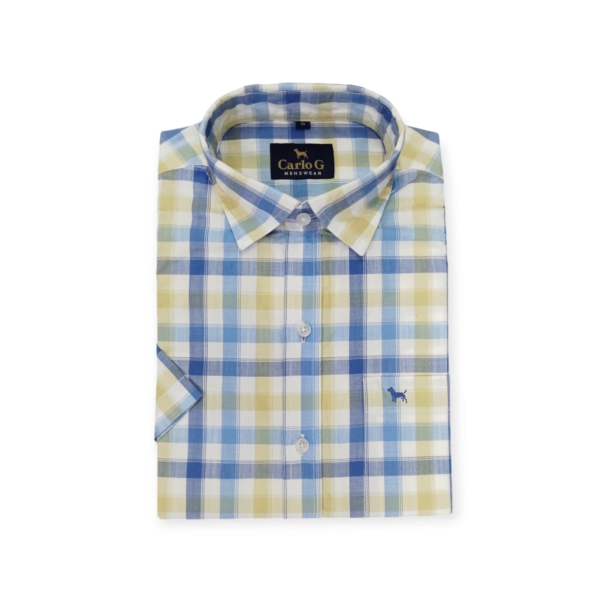 Carlo G Shirts Men's Carlo G Short Sleeve Shirt Taupe/Blue (7796990705753)
