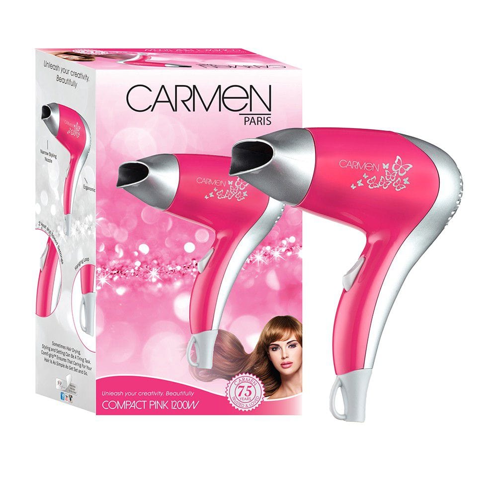 Carmen HAIR DRYER Carmen Compact Pink 1200W SEL-5137 (7312148922457)