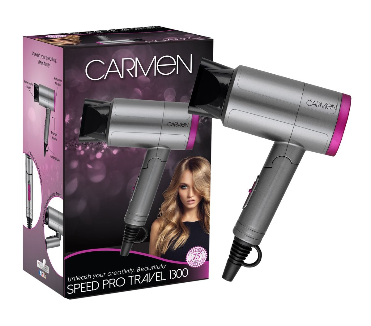 Carmen HAIR DRYER Carmen Speed Pro Travel 1300 SEL-5171 (7312153116761)