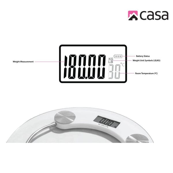 CASA BATHROOM SCALE Casa Electronic Bathroom Body Weight Glass Scale Round CJGS11