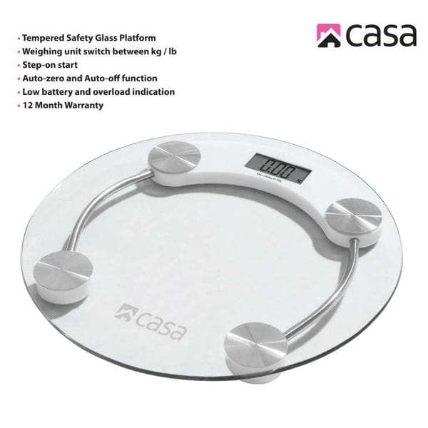 CASA BATHROOM SCALE Casa Electronic Bathroom Body Weight Glass Scale Round CJGS11