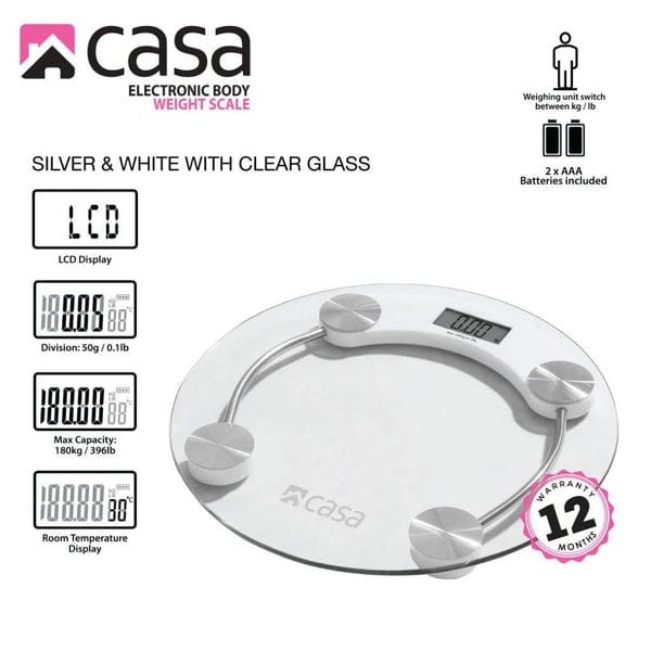 CASA BATHROOM SCALE Casa Electronic Bathroom Body Weight Glass Scale Round CJGS11