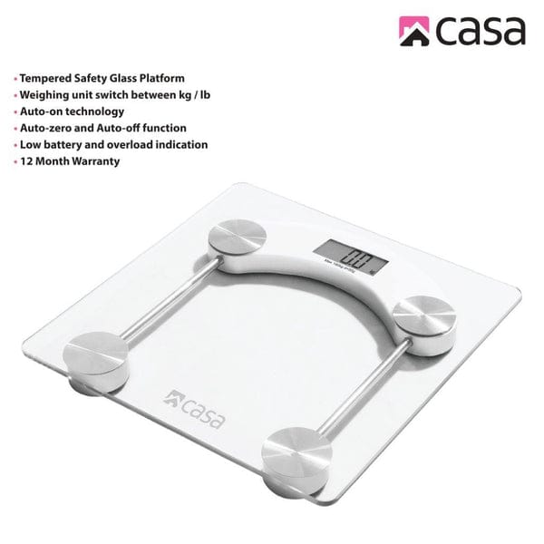 CASA BATHROOM SCALE Casa Electronic Bathroom Body Weight Glass Scale Square Rounded Corners CJGS10