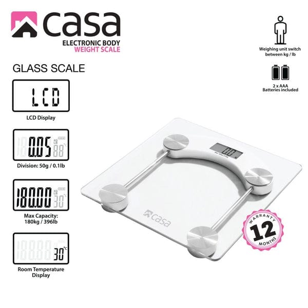 CASA BATHROOM SCALE Casa Electronic Bathroom Body Weight Glass Scale Square Rounded Corners CJGS10