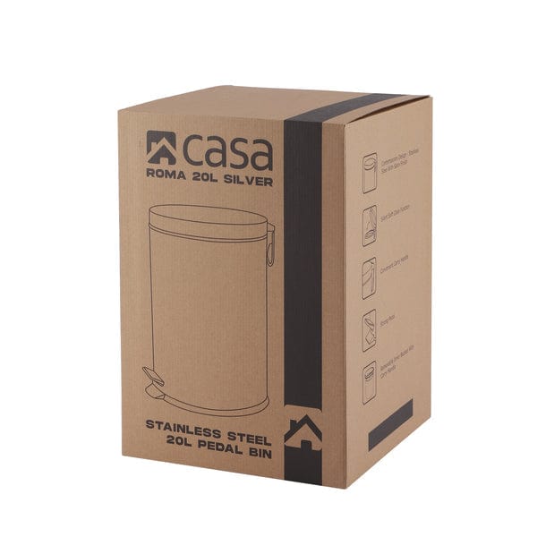 CASA DUST BIN Casa Roma 20L Stainless Steel Pedal Bin Silver KB7035-20LS (7616093945945)