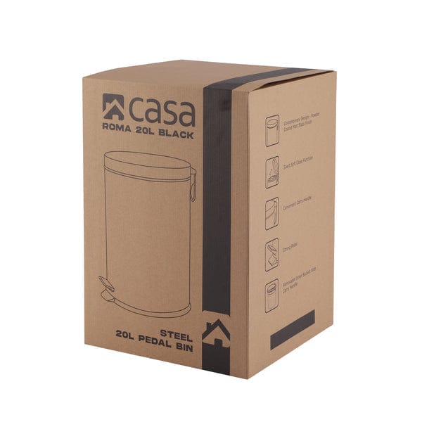 CASA DUST BIN Casa Roma 20L Steel Pedal Bin Black Matte KB7035-20LB (7616070516825)