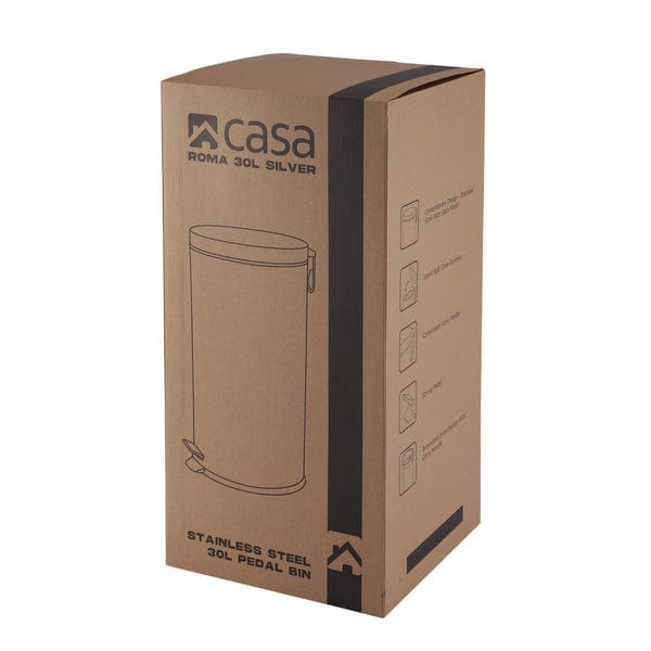 CASA DUST BIN Casa Roma 30L Stainless Steel Pedal Bin Silver KB7035-30LS (7616120356953)