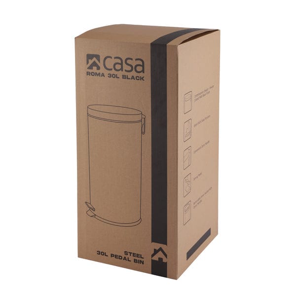 CASA DUST BIN Casa Roma 30L Steel Pedal Bin Black Matte KB7035-30LB (7616105906265)