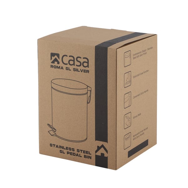 CASA DUST BIN Casa Roma 5L Stainless Steel Pedal Bin Silver KB7035-5LS (7616169836633)