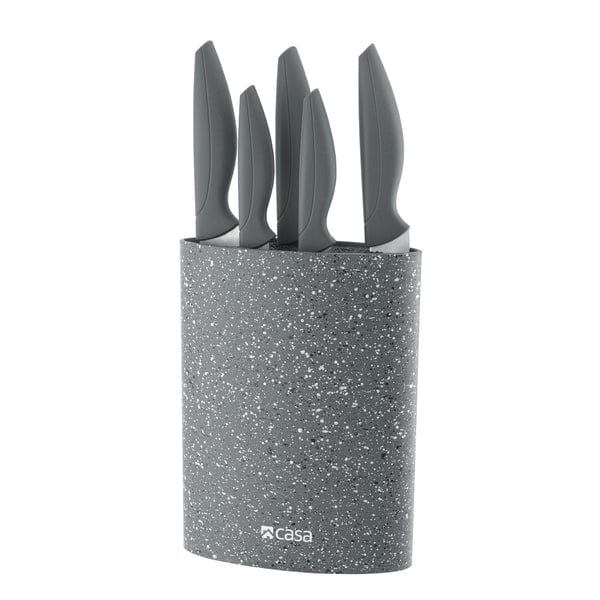 CASA Knife Block Casa Marble Firenze Knife & Block Grey 5 Piece CAKBS21