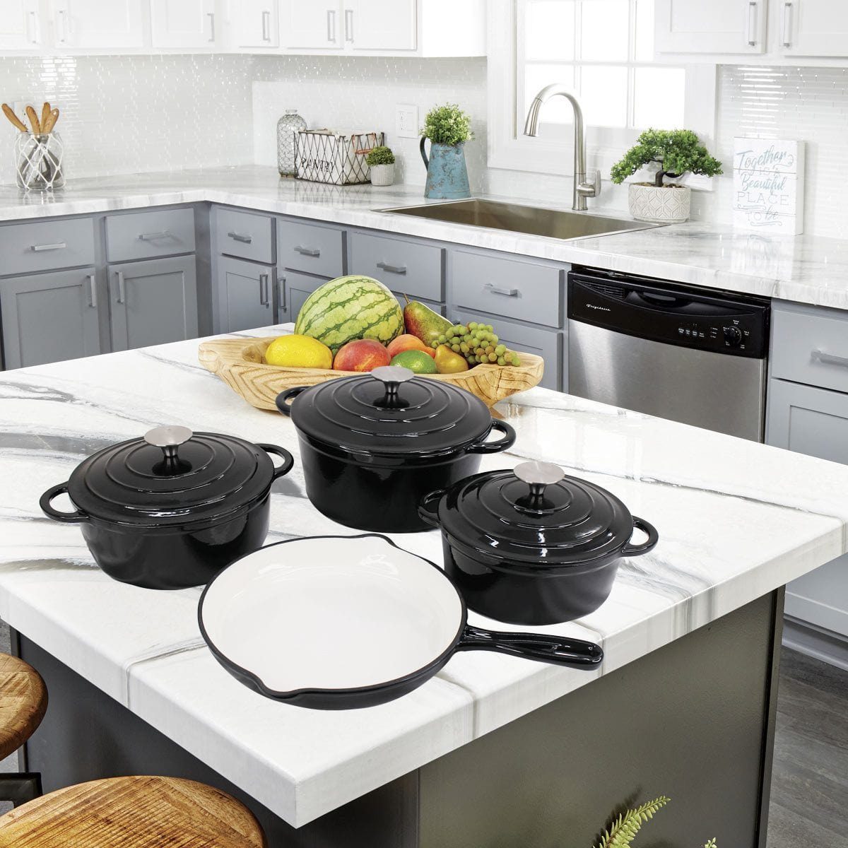 Cast Iron POTS Cast Iron Cookware Pot Set 7 Piece Black TH184 (6957734854745)
