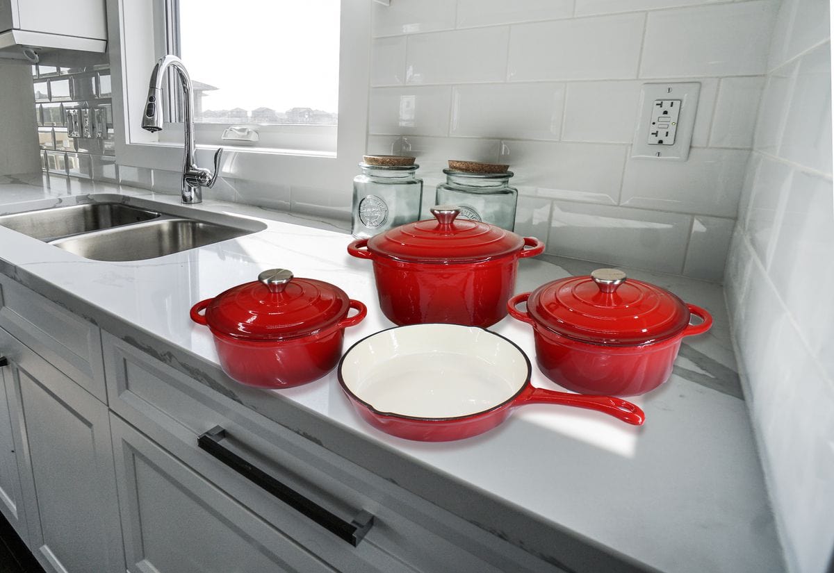 Cast Iron POTS Cast Iron Cookware Pot Set 7 Piece Red TH184 (4779067277401)