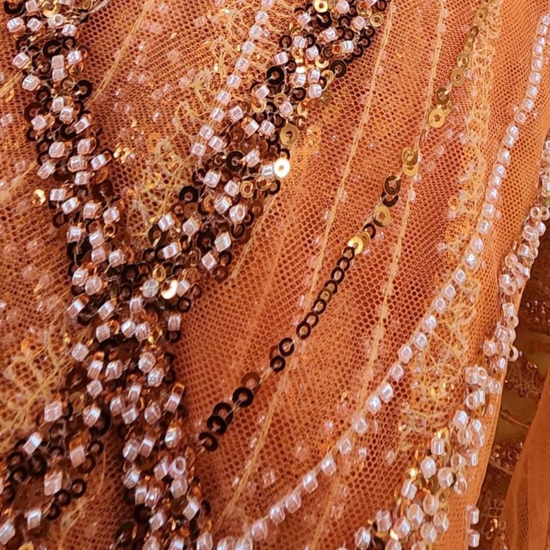 BRIDAL LACE Dress Fabrics Kenzi Beaded Lace Rust Fabric 130cm (7478105800793)