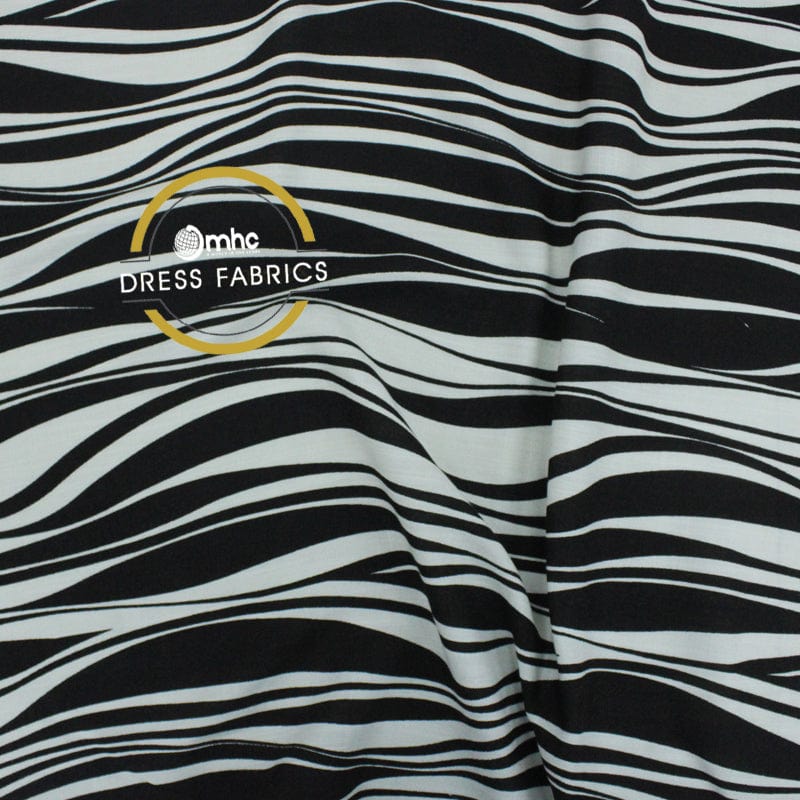 PRINTED RAYON Black Printed Rayon Slub Spandex Fabric 150cm (6828930891865)