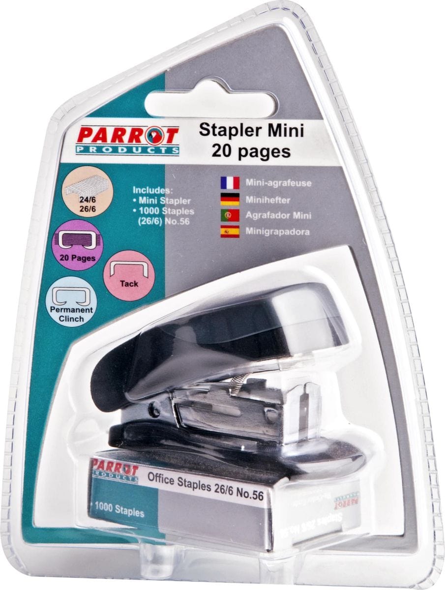 Stationary Tech & Office Parrot Stapler Plastic Mini Black And Staples (4372482064473)