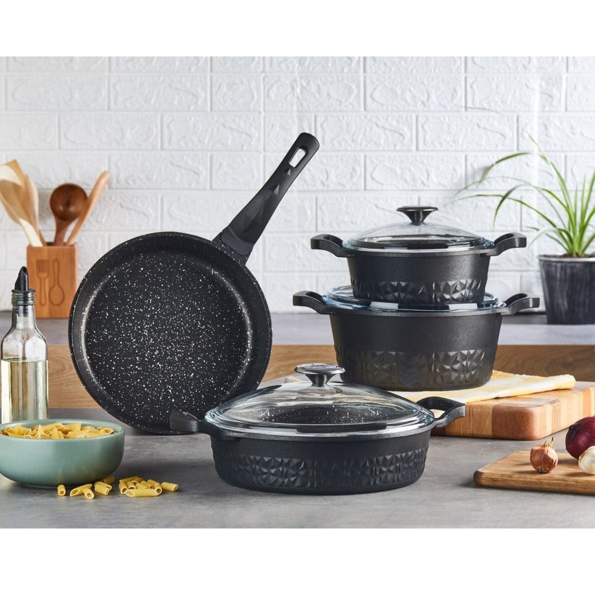 CEM Pots Set CEM Aluminium Ital Crystal 7 Piece Black TCDIK80000725