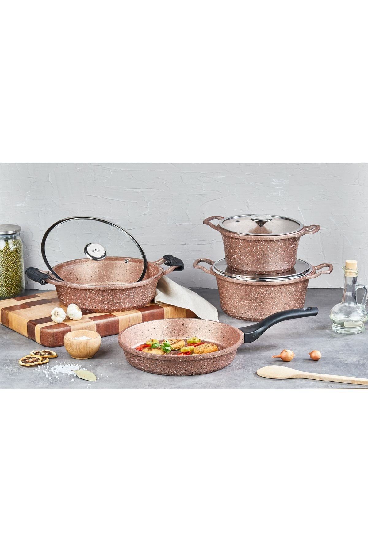 CEM Pots Set CEM Premium Cast Aluminium Orjin 7 Piece Rose TCDOR80000726