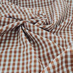 CHECKS Dress Fabrics Gingham Check Fabric Rust 150cm (7476043448409)