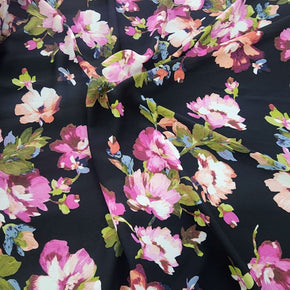 CHIFFON Dress Fabrics Printed Chiffon Black Floral Fabric 150cm (7336173404249)