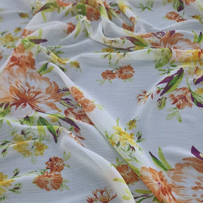 CHIFFON Dress Fabrics Printed Chiffon Fabric White/Orange 150cm (7336172912729)