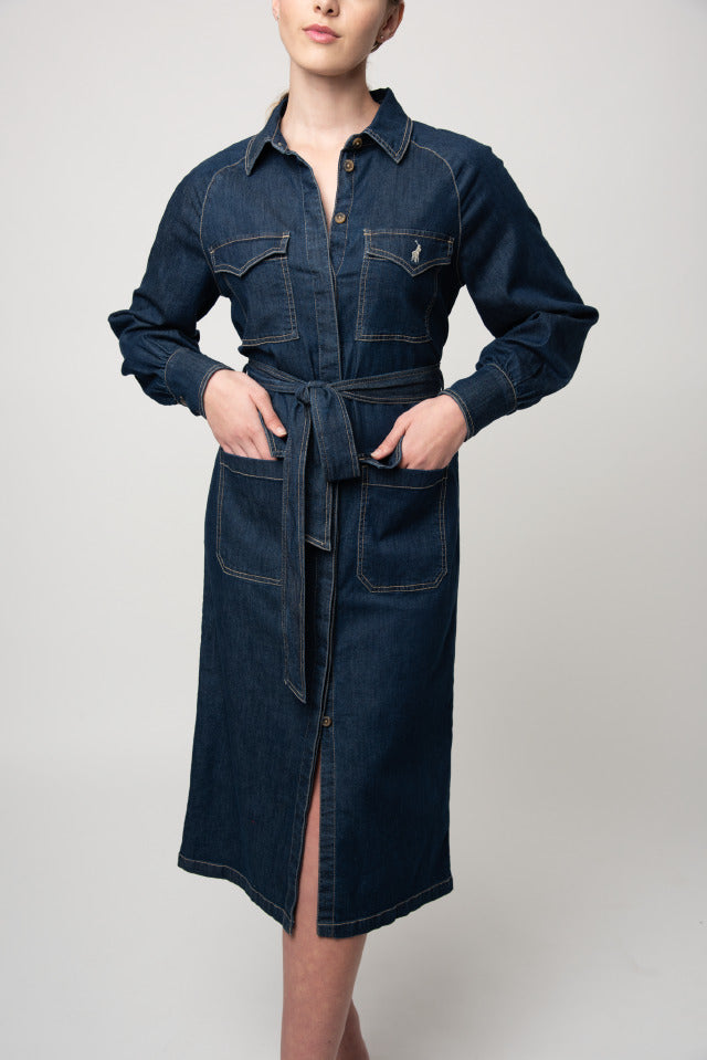 Polo Women Lynn Long Sleeve Denim Dress Dark Wash