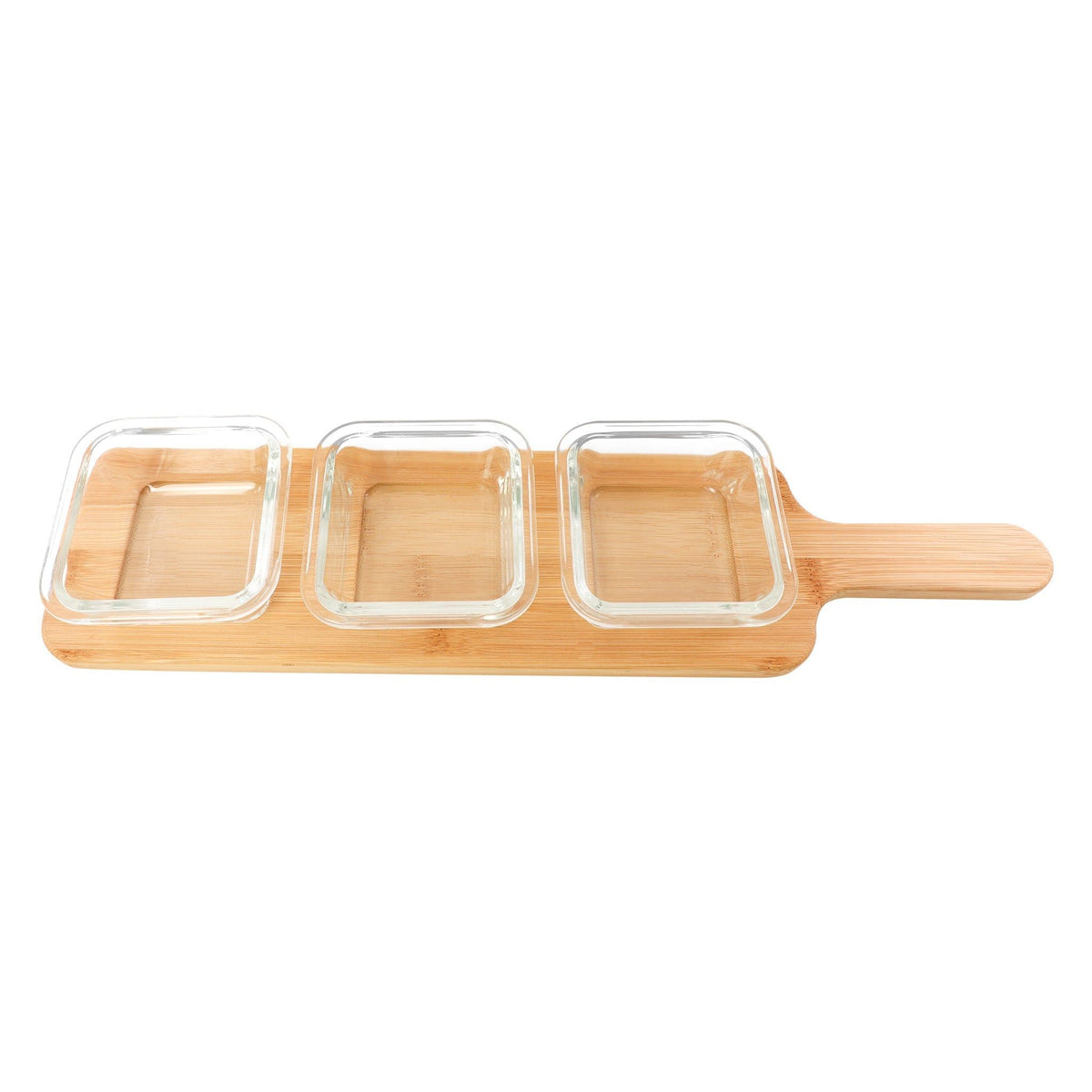 Consol Bowl Consol Santorini 3 Square Glass Bowls 140ml On A Bamboo Serving Board 4 Piece Set 17215