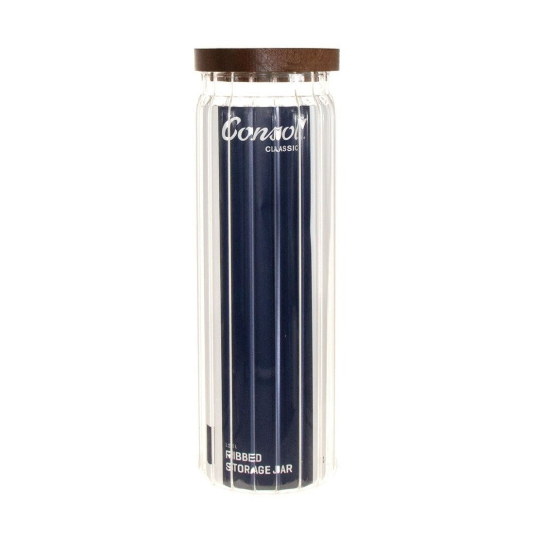 Consol CANISTER Consol Round Ribbed Canister With Acacia Lid, 1.35L 11337 (7285929345113)